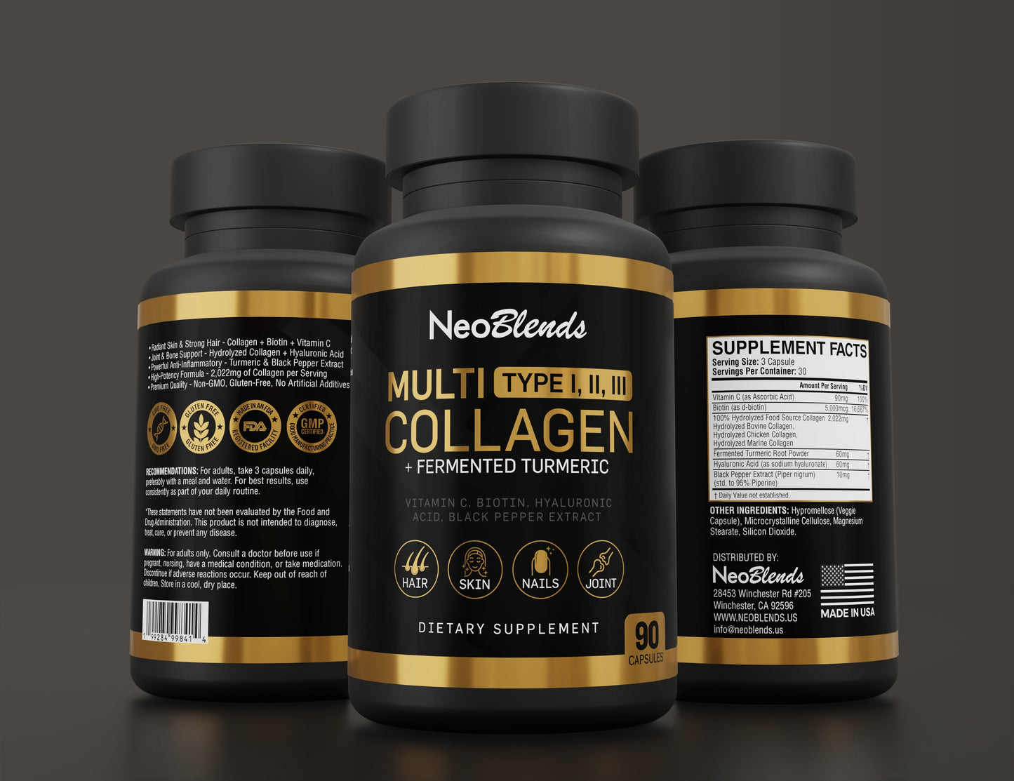 NeoBlends Multi Collagen with Turmeric & Biotin– 90 Capsules